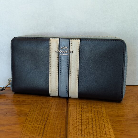 Coach Varsity Stripe Accordion Zip-Around Wallet - Picture 1 of 2